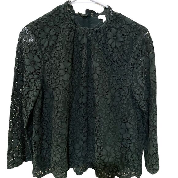 JOIE Freyda Green Mock-Neck Lace Top Blouse - Size Small / S - Picture 8 of 10